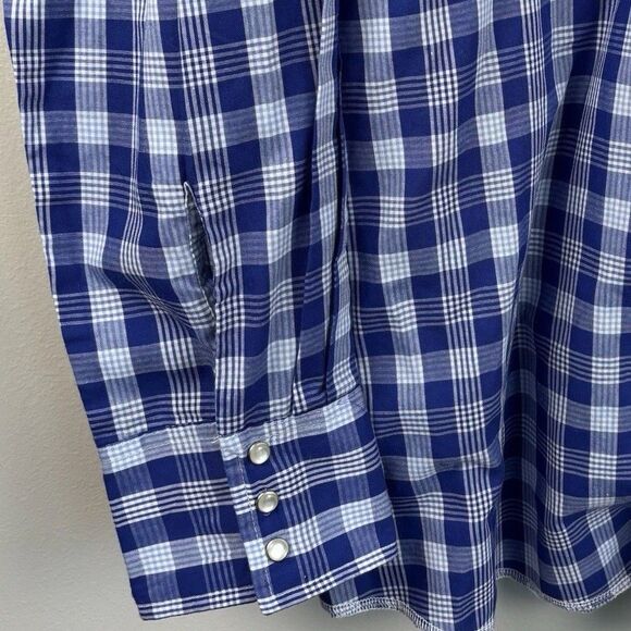 Wrangler western button Long sleeve men’s shirt XXL Blue pearl snap pocket Cuff - Picture 7 of 11
